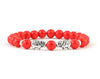 Natural red coral bracelet with silver elephant