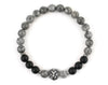 Lion bracelet with gray fancy jasper and matte onyx beads