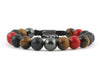  Luxury Men's bracelet with cubic zirconia, coral, tiger eye and matte onyx beads