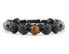 Men's macrame bracelet with hematite, black lava and tiger beads