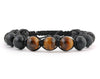 Men's woven bracelet with black lava and tiger beads