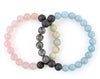 Couples bracelets with rose quartz, labradorite, aquamarine and black lava beads