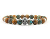 Skull bracelet with ocean agate, picture jasper and tiger eye beads