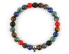 Skull men bracelet with tiger eye, lapis lazuli, african turquoise, coral, labradorite beads