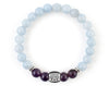 Women’s engraved bracelet with aquamarine and amethyst beads