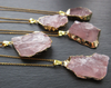 Raw Rose quartz crystal necklace