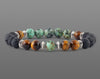 African Turquoise men's bracelet with black volcanic lava and tiger eye beads