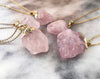 Raw Rose quartz crystal necklace with silver or gold plated chain