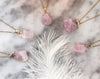 Raw Rose quartz crystal necklace with silver or gold plated chain