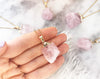 Raw Rose quartz crystal necklace with silver or gold plated chain