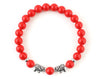 Natural red coral bracelet with silver elephant