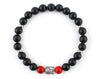 Black matte onyx bracelet with Buddha and red coral beads