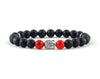 Black matte onyx bracelet with Buddha and red coral beads
