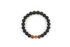 Cross mens bracelet with black volcanic lava and tiger eye beads