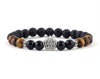 Crown bracelet with black onyx and tiger eye beads