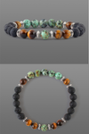 African Turquoise men's bracelet with black volcanic lava and tiger eye beads