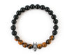 Fashionable Batman bracelet with black smooth onyx and tiger eye beads