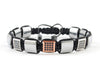 Flatbead Men's macrame bracelet with silver hematite and rose gold CZ beads