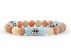 Gemini zodiac sign bracelet with natural peach moonstone and aquamarine beads