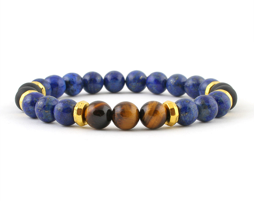 Lapis lazuli men's bracelet with tiger eye beads braceletsforever