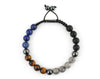 Men's bracelet with lapis lazuli, tiger eye, fancy jasper and black onyx beads