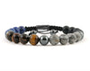 Men's bracelet with lapis lazuli, tiger eye, fancy jasper and black onyx beads
