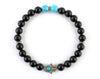 Men’s hamsa bracelet with blue turquoise and black onyx beads