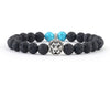 Men’s lion bracelet with black lava and turquoise beads