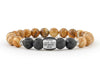 Men’s engravable name bracelet with picture jasper and lava beads