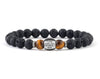 Mens personalized bracelet with black lava and stainless steel beads