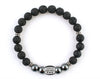Men’s personalized bracelet with hematite and black volcanic stone beads