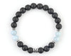 Pisces zodiac bracelet with black lava and aquamarine beads