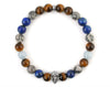 Skull bracelet with aquamarine, jasper, lapis lazuli and tiger eye beads