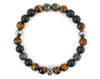 Skull bracelet with onyx, labradorite and tiger eye beads