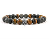 Skull bracelet with onyx, labradorite and tiger eye beads