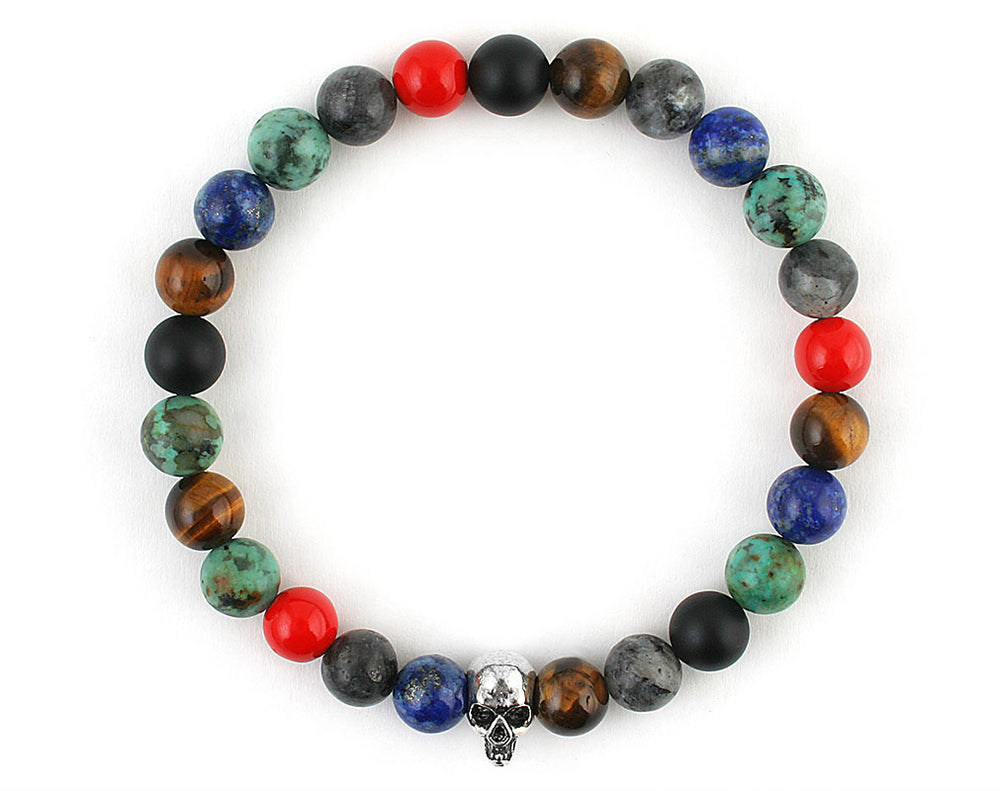 Bracelet Homme En Pierres Naturelles (hématite, Onyx, Malachite) - Motif Tête De Mort, Neuf Avec étiquettes