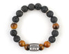 Custom engravable ID bracelet with tiger eye and volcano rock beads