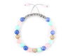 Womens adjustable bracelet with cubic zirconia, aquamarine, rose quartz and mint jade beads