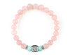 Women’s engraved bracelet with mint jade and rose quartz beads